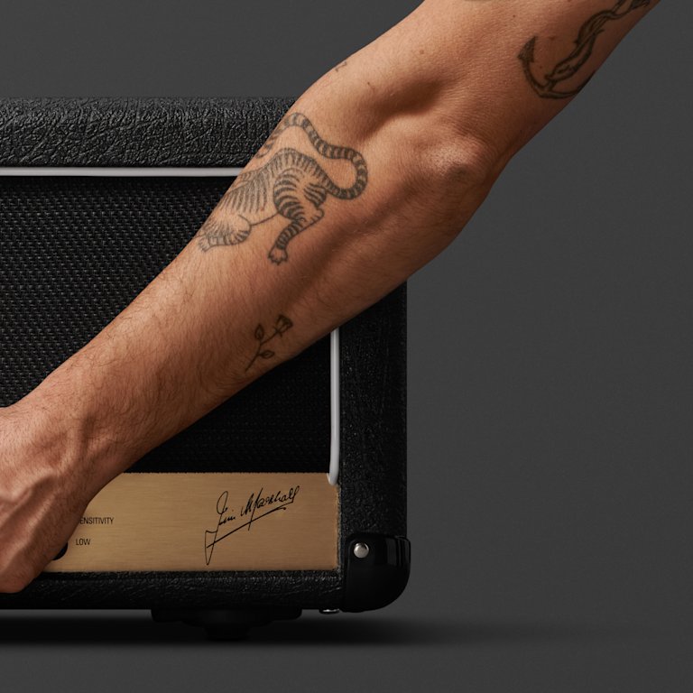 A zoomed in image of Marshalls JCM800 2203 Head