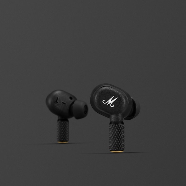Motif II A.N.C. Earbuds set against a dark background.