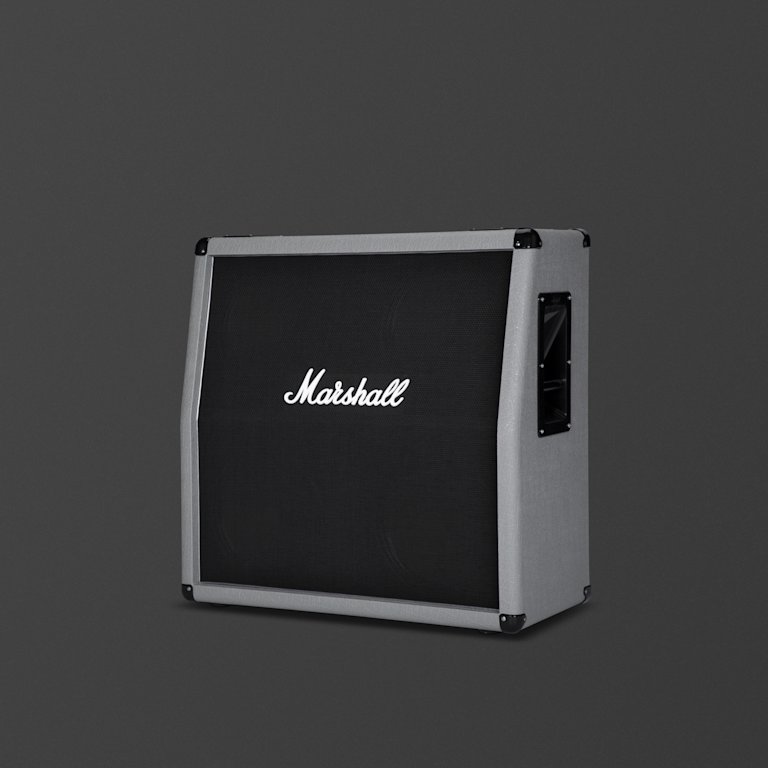 A Marshall 2551AV Silver Jubilee cabinet in silver vinyl on grey background.