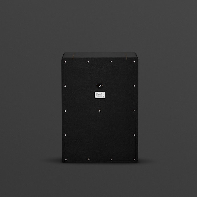 A black Marshall SV212 cabinet seen from the back, on a dark grey background.