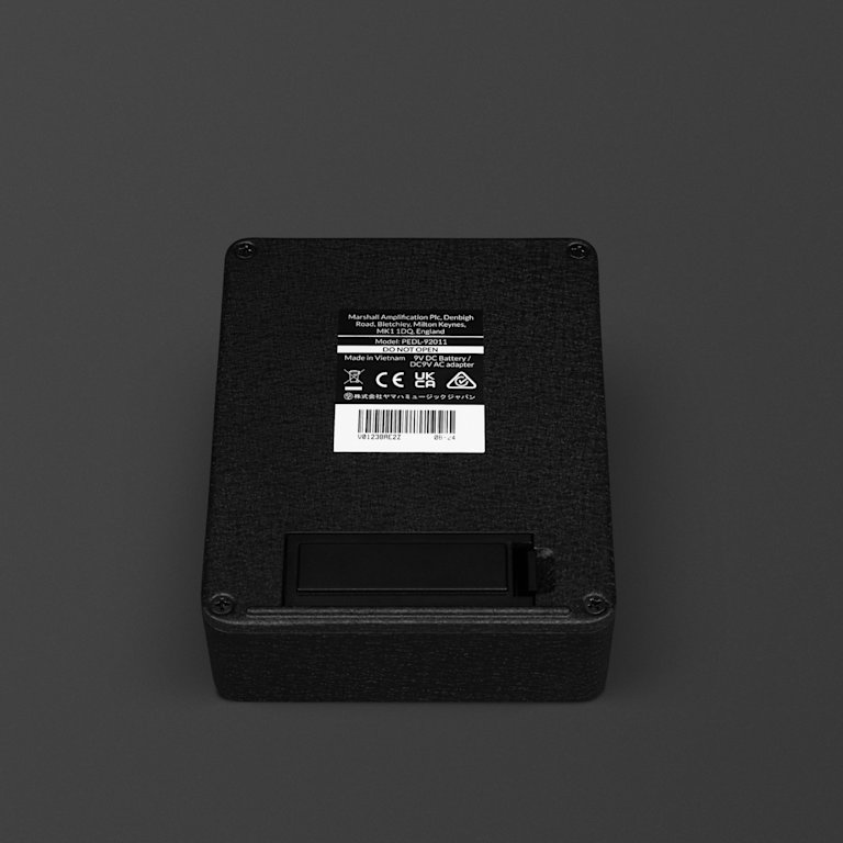 The back label of the Marshall JVM Overdrive pedal.