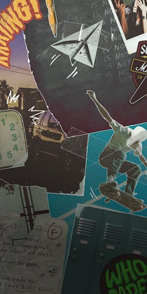 A collage with images from school items