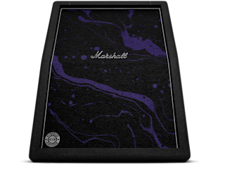 JMH 212 Cab with a black and purple marbled front grill, featuring the Marshall logo in white at the center and a small emblem in the lower corner.
