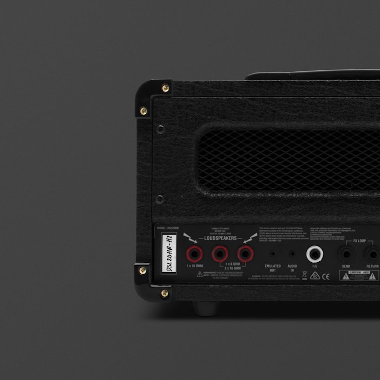 The Loudspeakers entries on the back of the Marshall DSL20 Head amplifier.