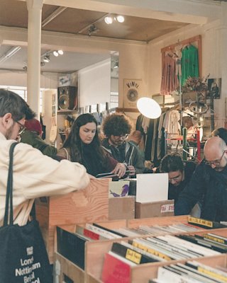 Crowds browsing vinyls, hunting for the perfect record