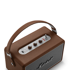 The iconic Marshall Kilburn III Brown speaker in an empty background.