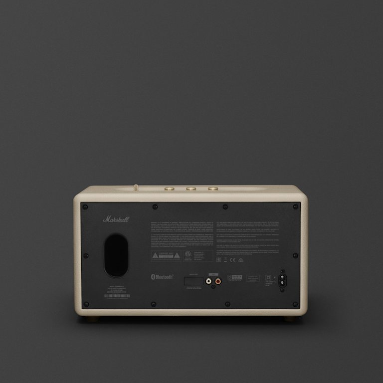 The front of a white Marshall STANMORE III CREAM speaker on a black background.