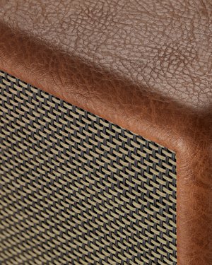 The brown speakers and headphones by Marshall