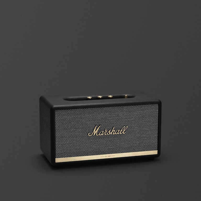 Marshall Stanmore II Bluetooth black speaker with bluetooth connectivity and stylish gold accents.