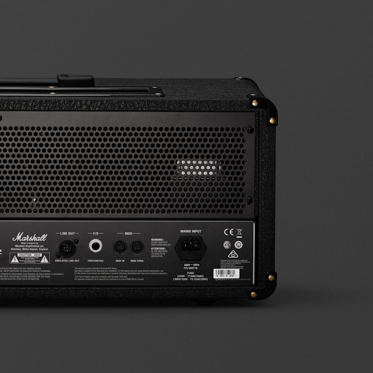 A Marshall JVM205 Head amplifier on a grey background.