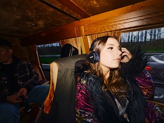 Ally Venable inside of a tour bus