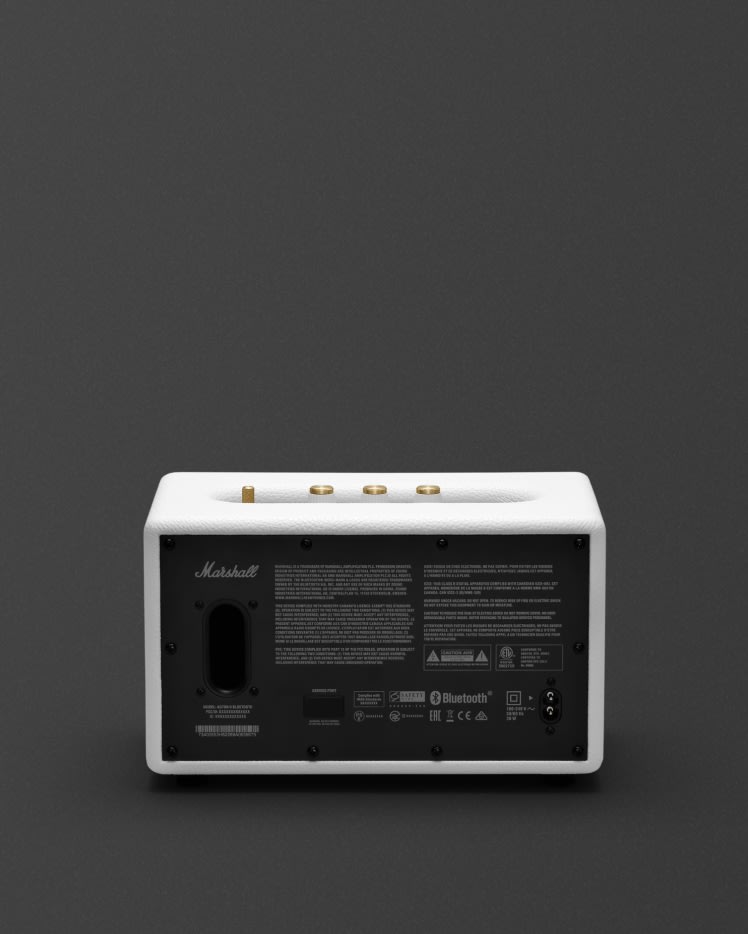 A white Marshall ACTON II BLUETOOTH WHITE speaker on a black background.