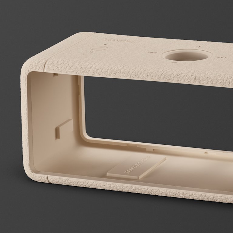 Close up of a Emberton II Cream Sleeve set against a plain dark background.