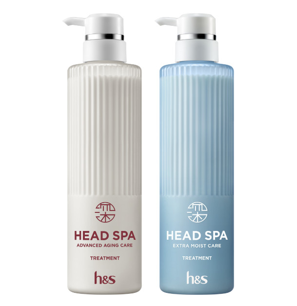 h&sヘッドスパアドバンスドエイジングケアとエクストラモイストケアのトリートメントボトル