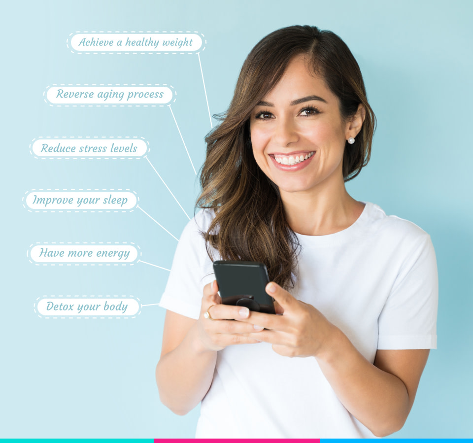wellness banner girl phone mobile