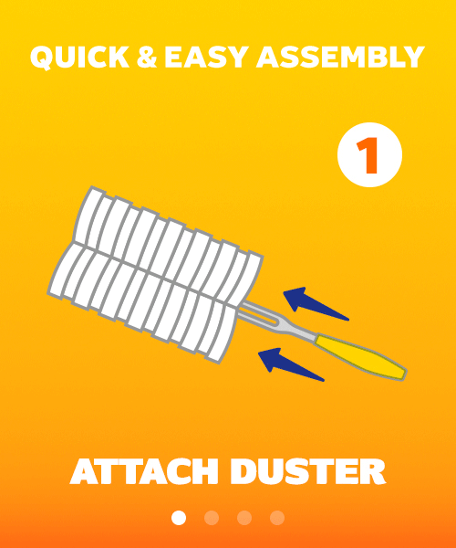 How to: Quick and easy assembly - Attach Duster, shake, pluck, clean