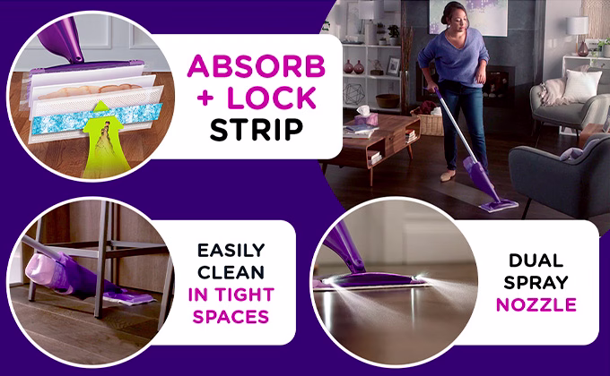 WetJet - Absorb + Lock Strip, Easily Clean In Tight Spaces, Dual Spray Nozzle
