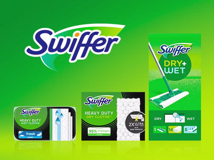 Swiffer Sweeper Dry & Wet Starter Kit - Sweeper family products on green background