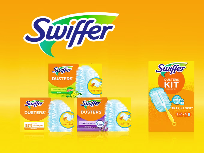 Swiffer Duster Heavy Duty 180 Family packshots with orange background