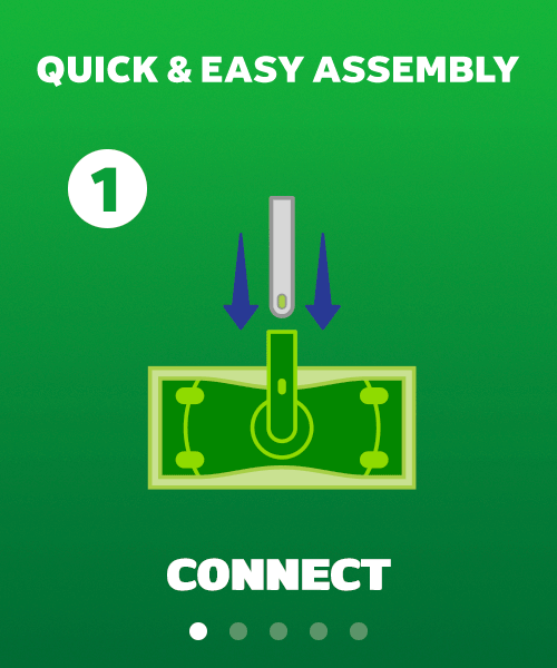 GIF showing quick and easy device assembly for Hair Magnet Deluxe Starter Kit: Connect, Attach, Adjust, Clean, Remove