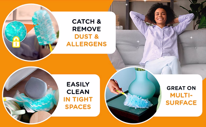 Swiffer Duster Heavy Duty 180 - Catch & Remove Dust & Allergens, Easily Clean In Tight Spaces, Great On Multi-surface