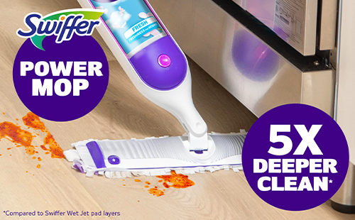 Swiffer PowerMop: 5x deeper clean compared to Swiffer WetJet pad layers