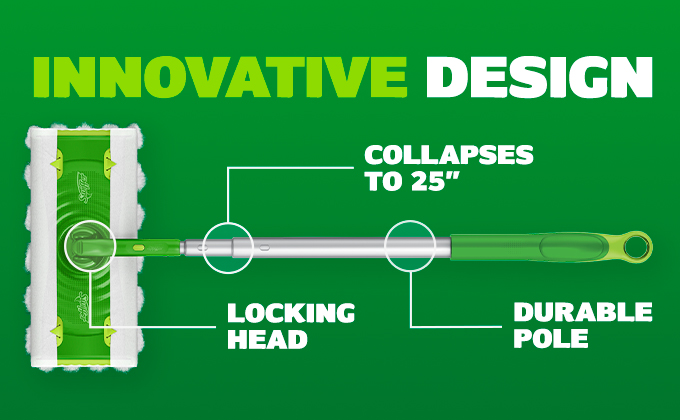 Innovative cleaning tool featuring a collapsible design, locking head, and a durable pole for efficient and convenient use