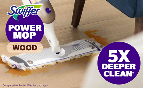 PowerMop Wood - 5x deeper clean compared to Swiffer WetJet pad layers