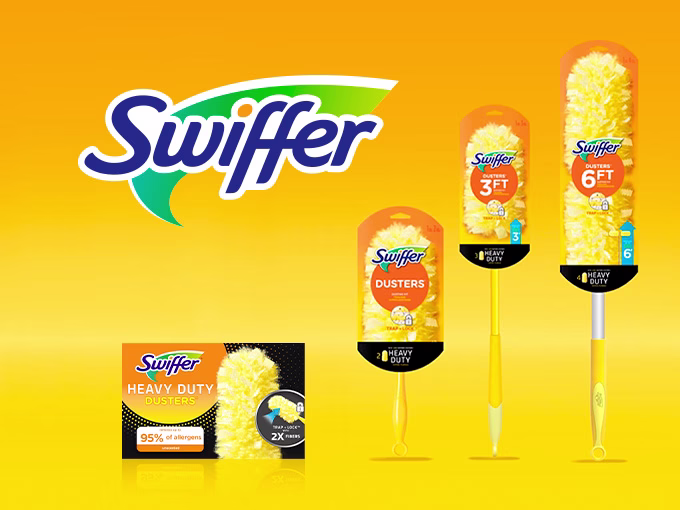 Swiffer Dusters Heavy Duty family packshots on orange background