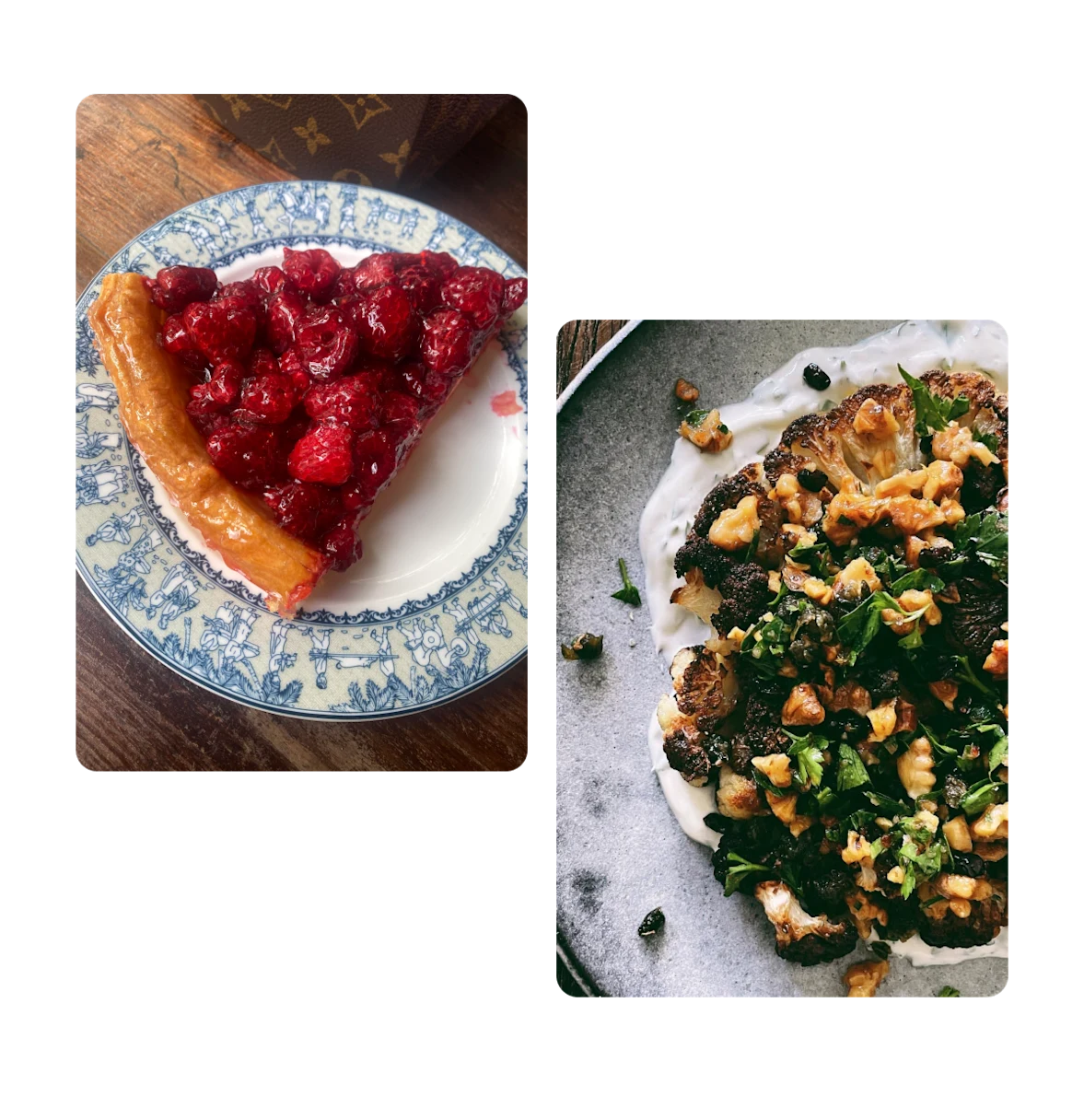 Two pins, cherry pie, vegetable side dish