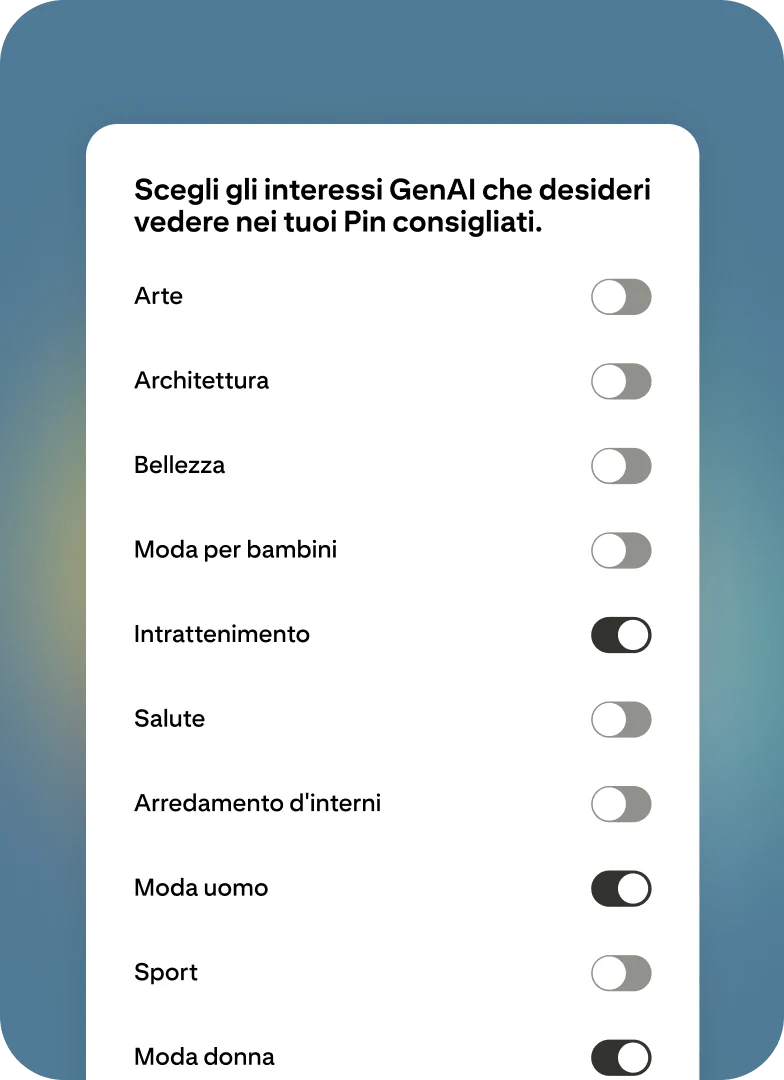 Funzionalità di regolazione dei contenuti di Pinterest