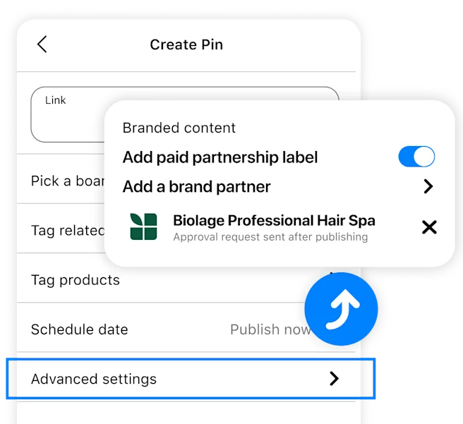Pinterest app paid partnership tool screen