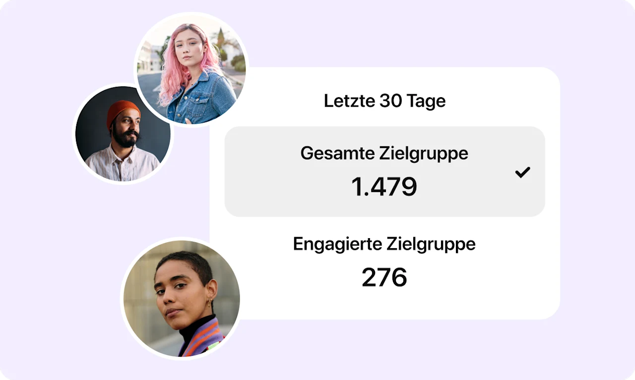 Schnappschuss des Audience Insights-Tools von Pinterest, Avatare von drei Zielgruppentypen