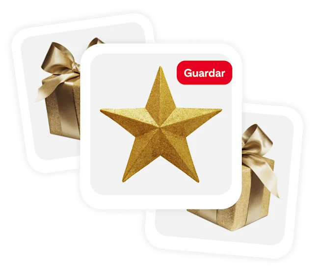 Cluster of 3 pins, gold star in center with two wrapped gifts in gold with shiny bows on each side.