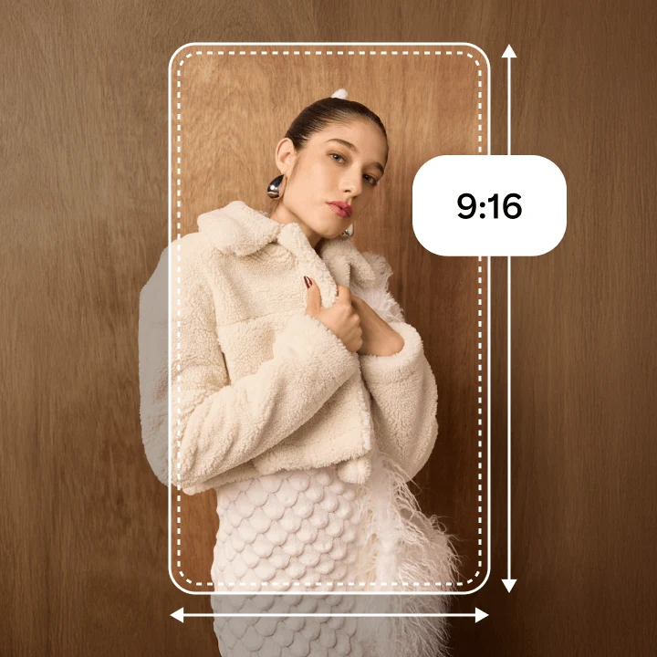 Pin featuring a woman in a fleece jacket with text overlay showing 9:16 image spec