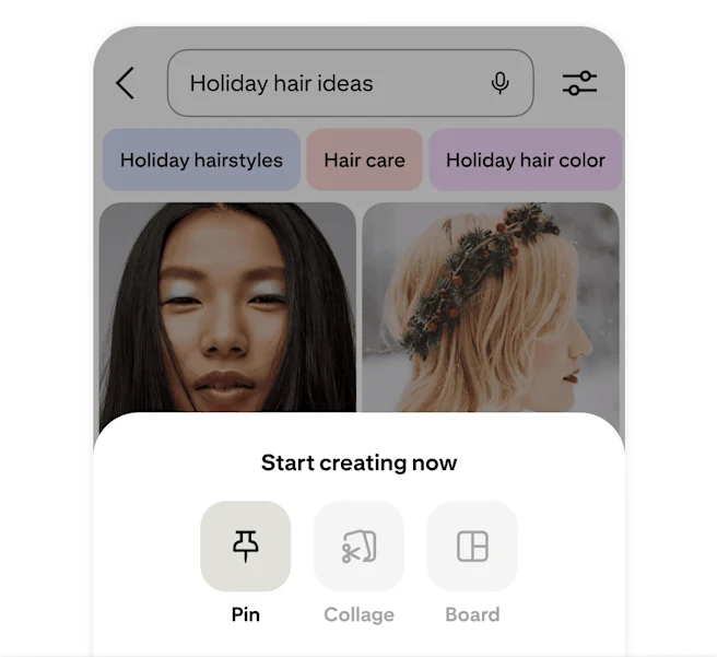 Pinterest app creating Pin screen