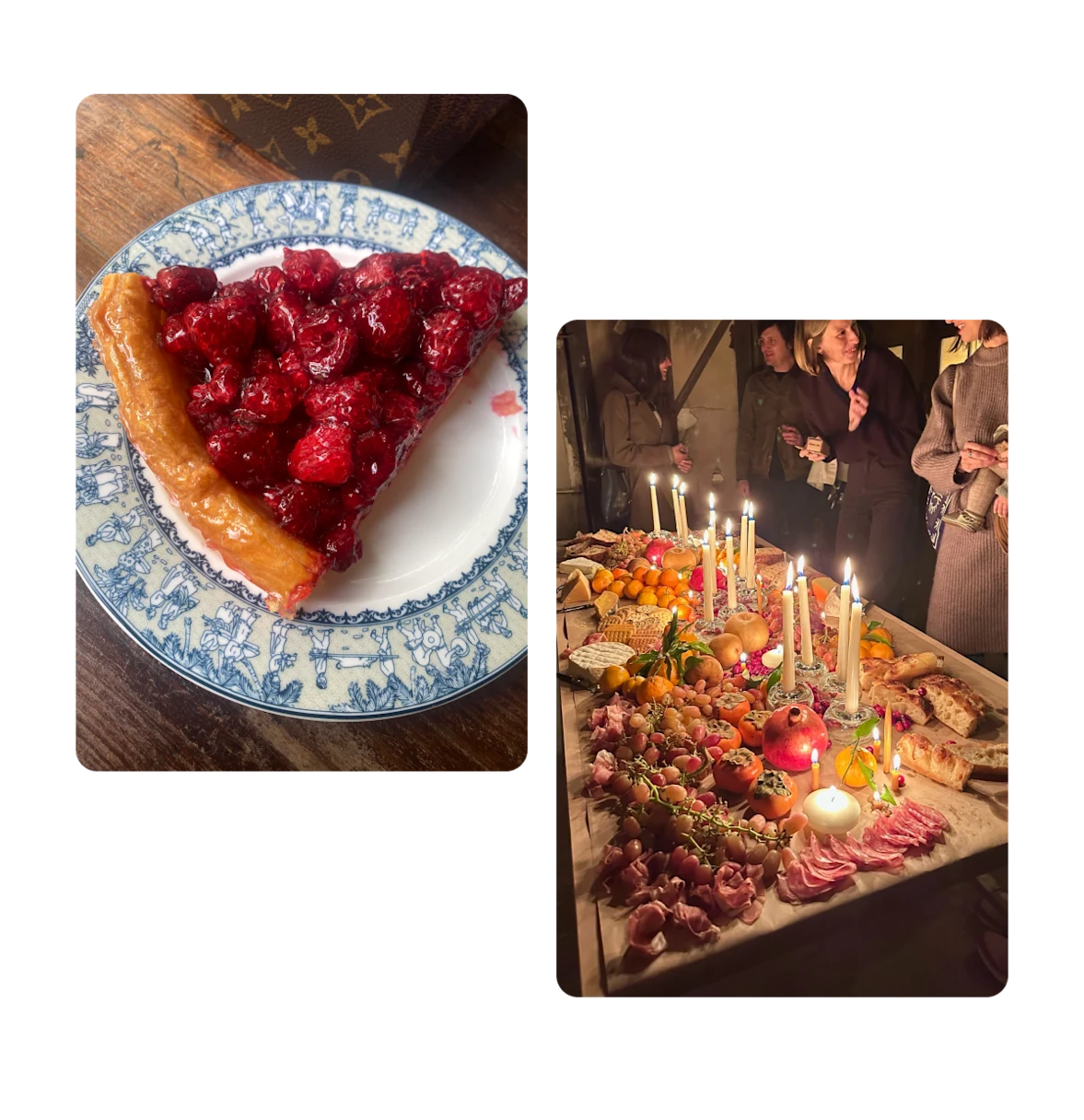 Two pins, cherry pie, extravagant table spread