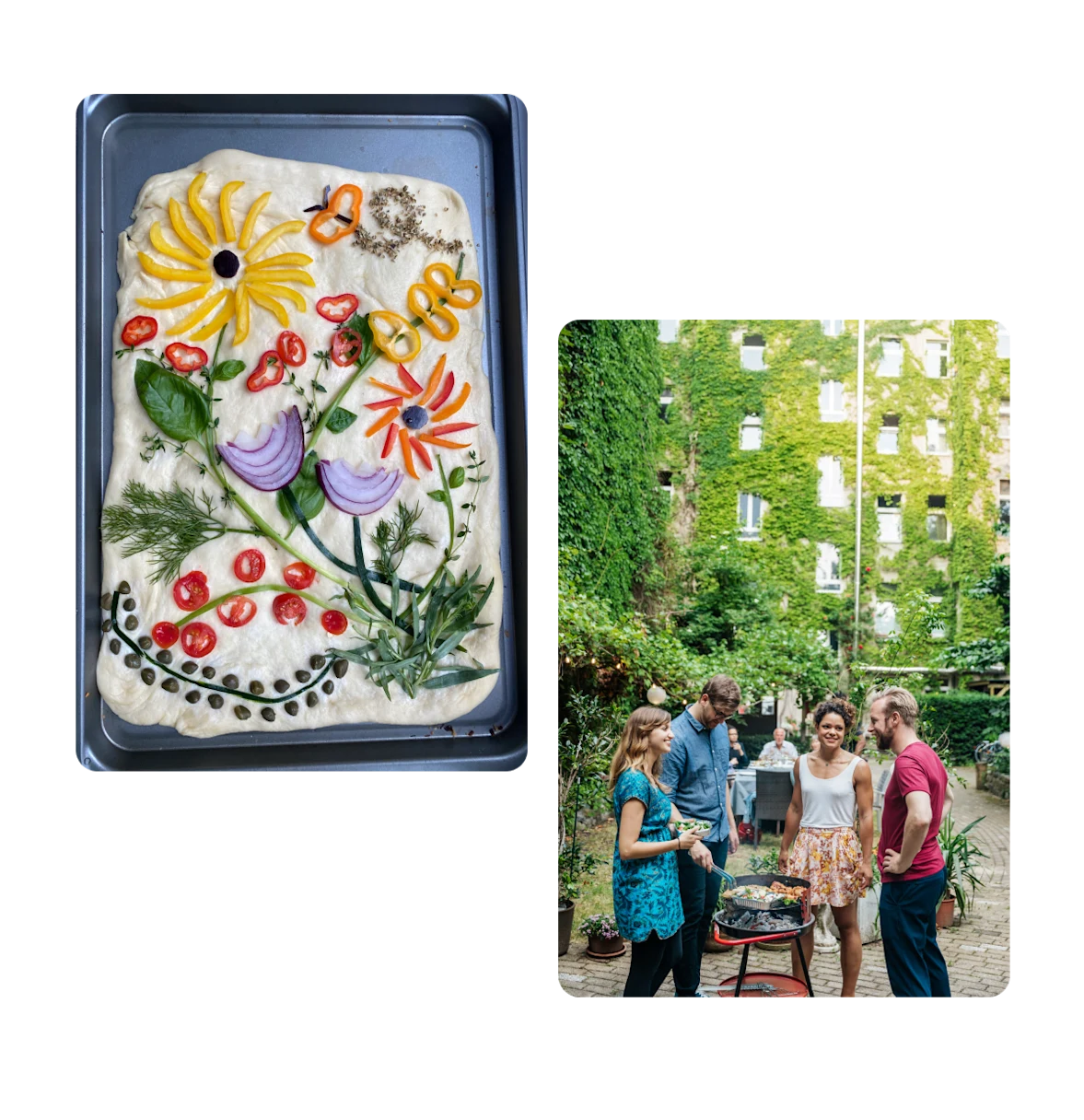 Zwei Pins, geblümtes Focaccia-Brot, Picknick mit Kindern