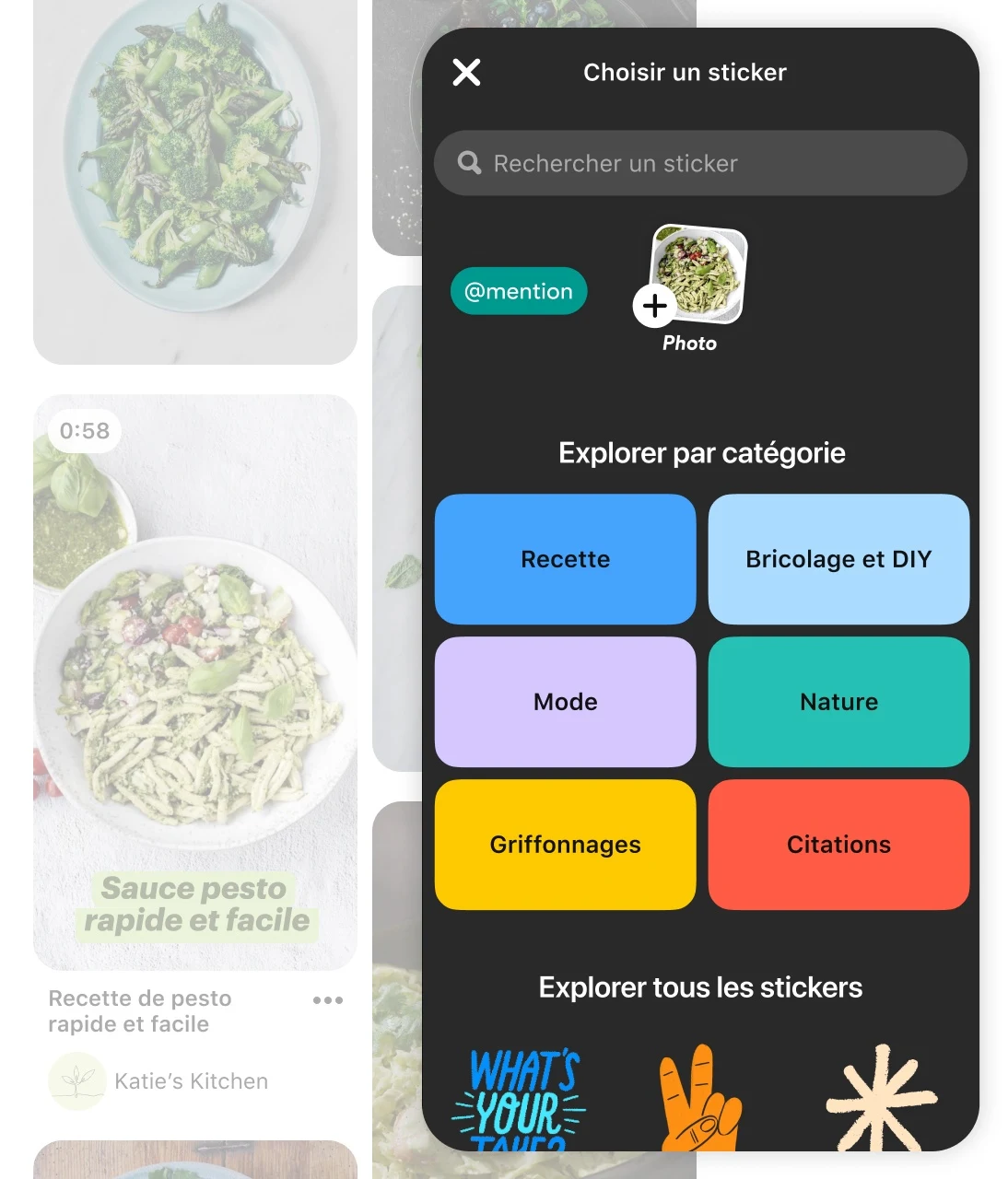 Phone screen showing Pinterest video editing sticker special features