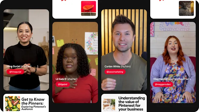 Pin grid of four creators speaking to camera