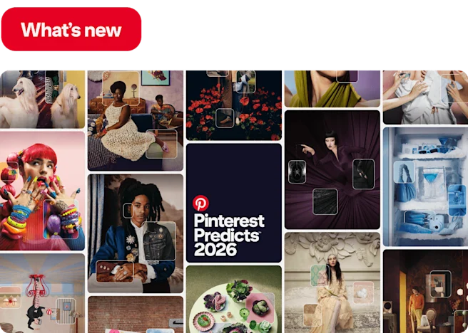 “Pinterest Predicts 2026” preview of trends showing eclectic fashion, food and decor images
