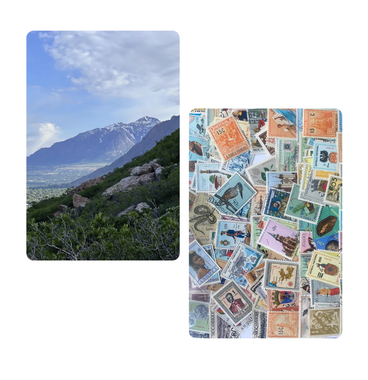 Dois Pins, vista montanhosa, coleção de selos