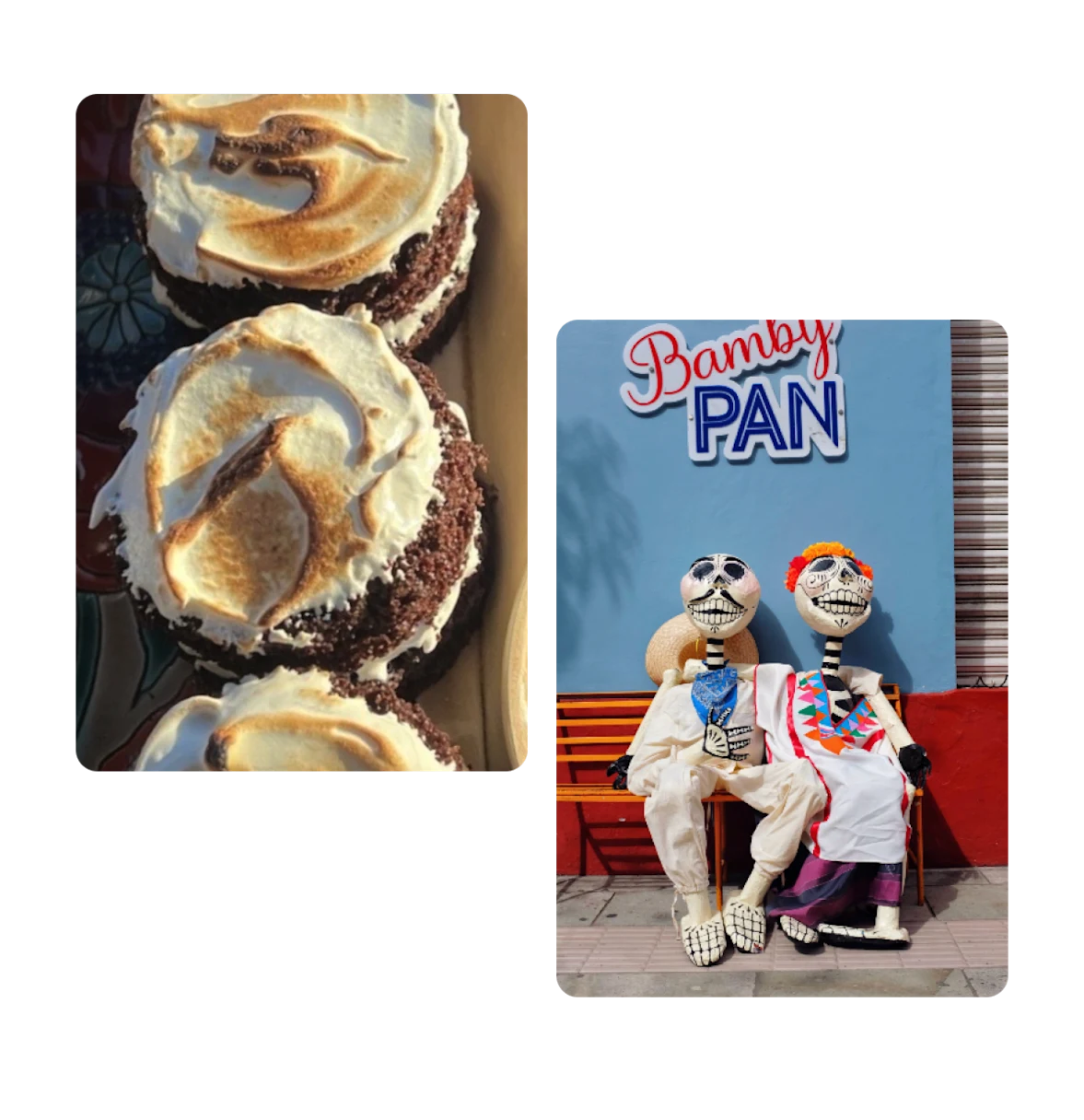 Dois Pins, cupcake com marshmallow tostado, caveiras para o Dia dos Mortos