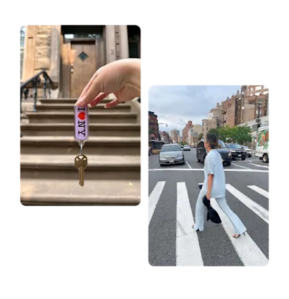 Two pins, keys outside of apartment, walking open road