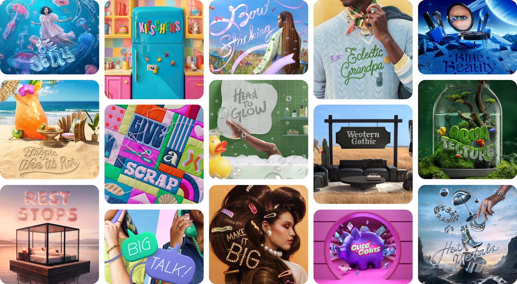 Pin grid showing themes for Pinterest Predicts 2024.