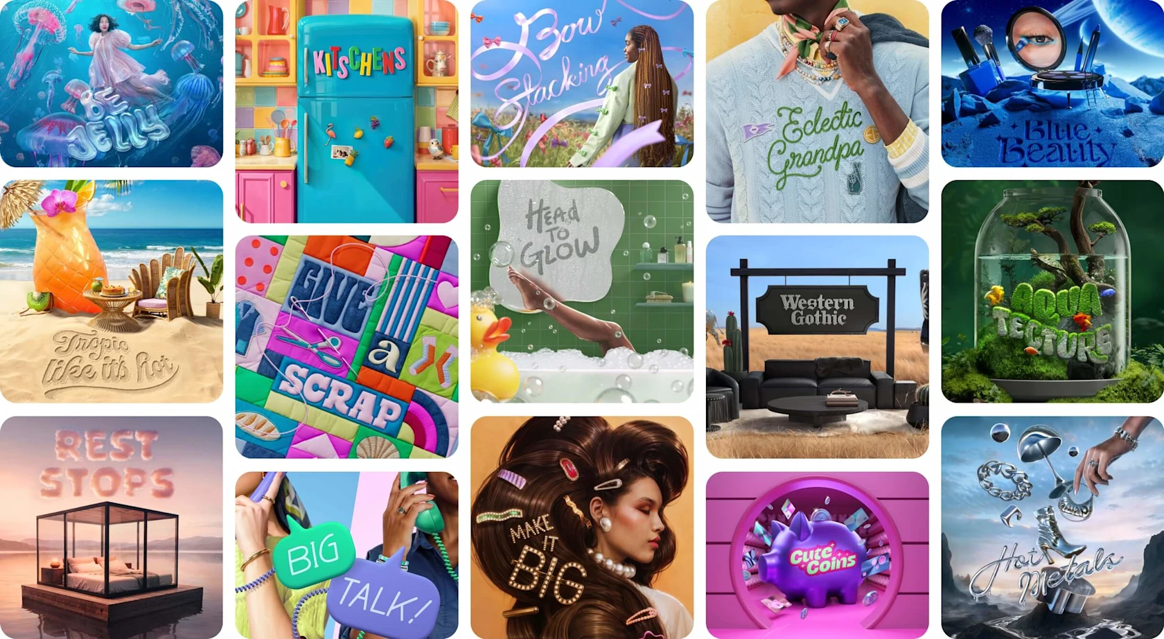 Pin grid showing themes for Pinterest Predicts 2024.
