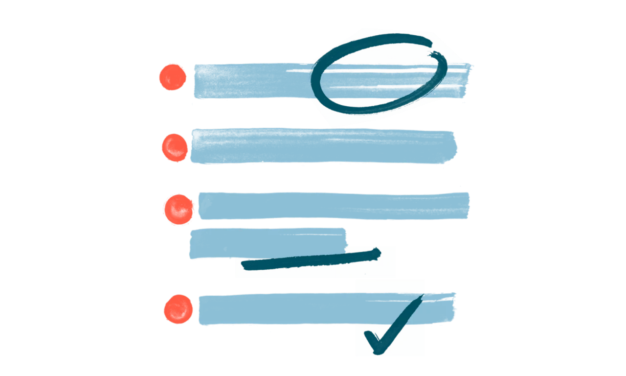 Points orange avec illustration de la liste de contrôle des lignes bleues