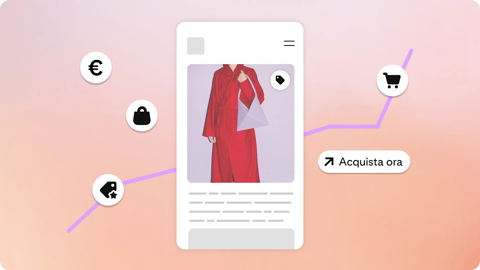 Post sui social media con icone che rappresentano lo shopping