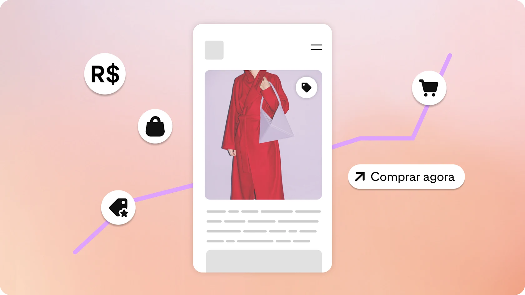 Publicação nas redes sociais com ícones de compras
