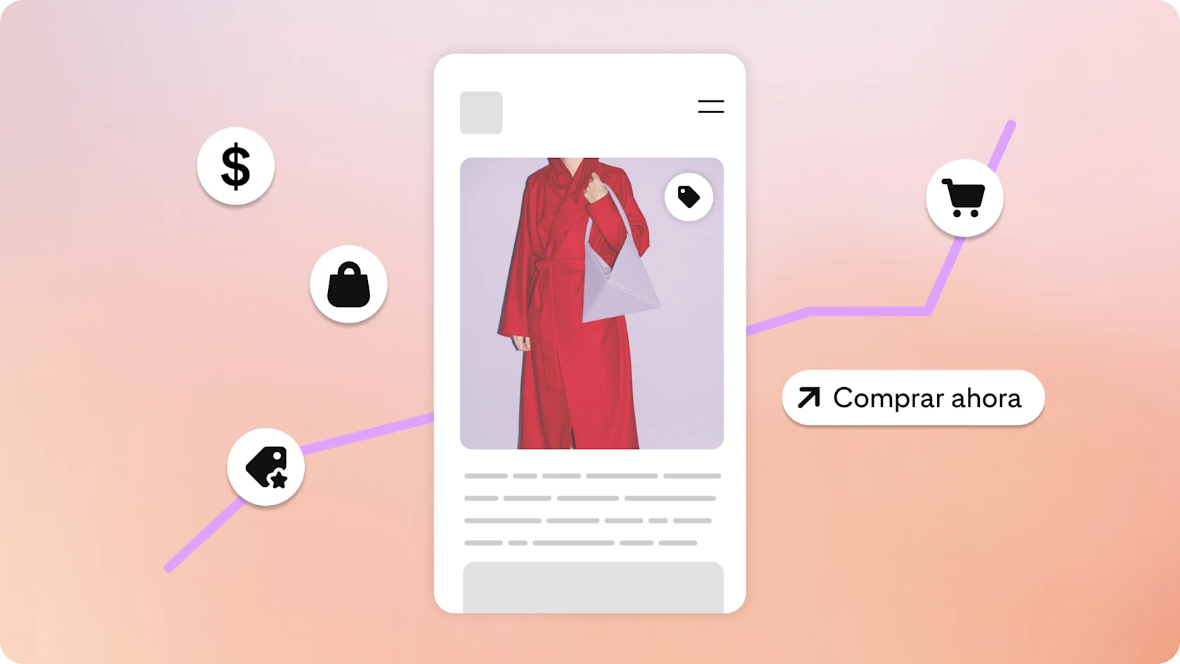 Publicación de redes sociales con íconos de compra